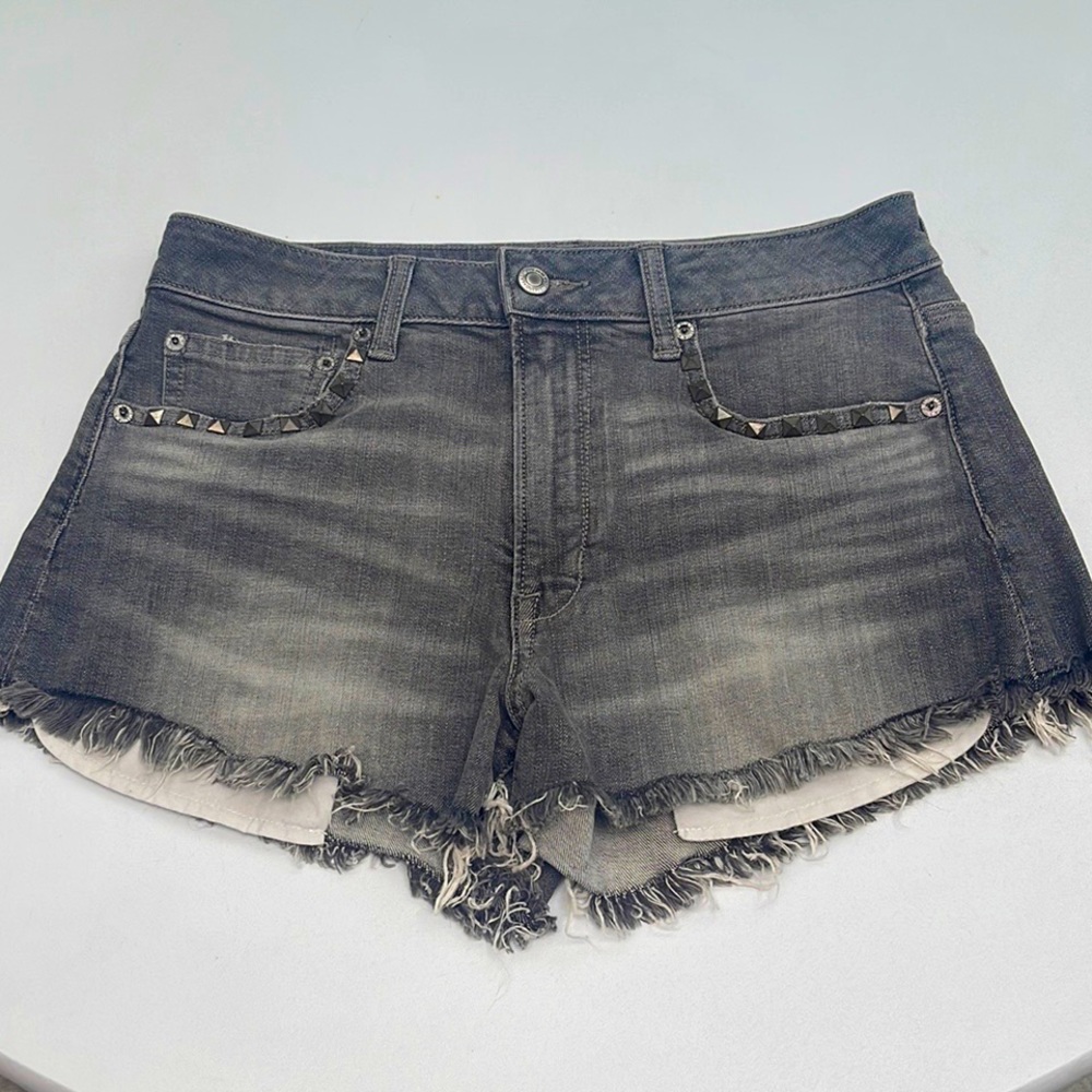 American Eagle Gray Acid Washed Fringed Shorts